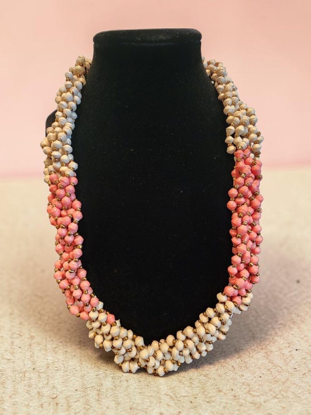 Teng Yue Pink & Cream Multi-Strand Beaded Necklace